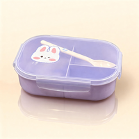 Boîte à bento en plastique durable A11, résistante aux fuites, 3 compartiments, réchauffable, de qualité alimentaire, avec couvercle et cuillère