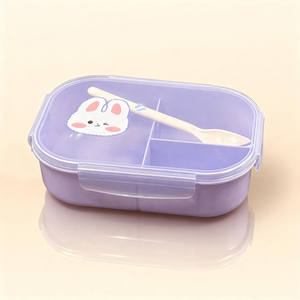 Caja Bento de plástico duradero A11, contenedor de almuerzo de 3 compartimentos resistente a fugas con tapa y cuchara - Product Image 1