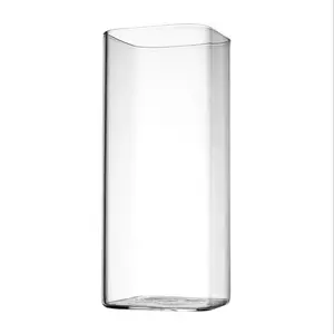 Taza de vidrio transparente de alta borosilicato, transparente, simple, resistente al calor, cuadrada, para helado, venta al por mayor