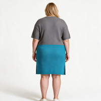 Robe en tricot contrastée écologique pour femme, coupe droite, sport décontracté, usage quotidien, avec broderie logo sur l'ourlet – Collection Automne Hiver (Vente en gros)