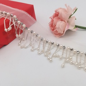 7 cm Polyester Tulle Blanc Perle Gland Dentelle Garniture Costume De Danse, Perles Frange Blanc Perle Garniture - Product Image 1