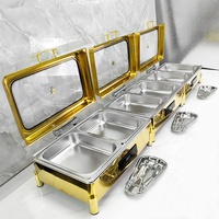 Plat chauffant électrique rectangulaire de luxe moderne en acier inoxydable 201, 9L, doré, pour buffet alimentaire, avec température réglable