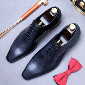 Men's Oxford Shoes - Business Formal Genuine Cow Leather Dress Shoes, Minimalist Three-<b>Cap</b> <b>Toe</b>, British Style, Classic - Product Image 5