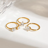 Moge-Ensemble de trois pièces de bijoux de luxe élégants sertissage de griffes diamant brillant en forme de larme trèfle à quatre feuilles, bagues empilables pour filles