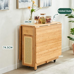 Space Saving Bamboo <strong>Foldable</strong> Dining <strong>Table</strong> Movable Kitchen Desk Restaurant <strong>Table</strong> &amp; Chair Rattan Woven Invisible Telescopic <strong>Table</strong> - Product Image 3