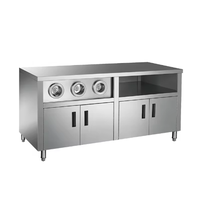 Îlot central de cuisine personnalisé, équipement de cuisine commercial, table de travail en acier inoxydable avec distributeur de gobelets et rangement