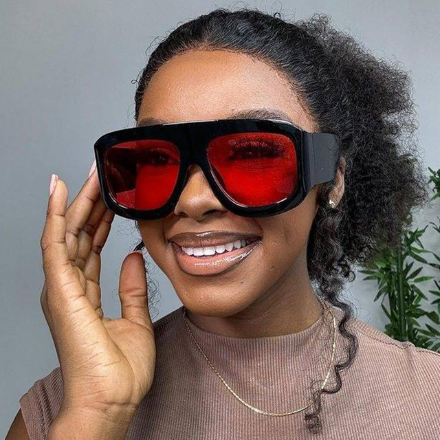 Oversized Square Thick Sunglasses Retro Vintage Style Pink PC UV400 Sun Glasses Lens Trendy Luxury Brand Eyewear Women