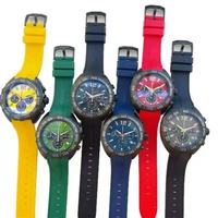 Montre pour homme Thai Teg AG Luxury F1 Series Quartz, chronographe à six aiguilles, affichage à aiguilles, boîtier en acrylique 44 mm, bracelet en caoutchouc coloré, 30 m