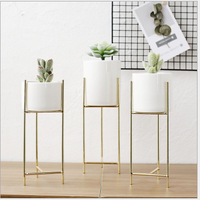 Grand support floral décoratif sur pied en fer doré, style scandinave moderne, avec finition émaillée et revêtement poudré