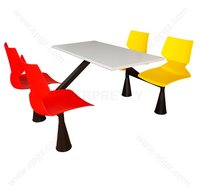 Mobilier de cantine Table de restaurant avec banc Table de salle à manger en fibre de verre de haute qualité et 2 bancs Table de restauration pour 4 personnes