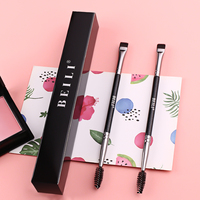Pinceau double embout coudé pour sourcils et cils avec logo personnalisé, manche en bois, pour eyeliner et teinture des sourcils