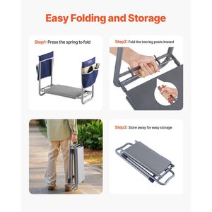 Heavy Duty 11 in Wide Garden Kneeler Seat <b>Folding</b> Garden <b>Stool</b> with 2 Tool Bags Convenient Kneeling Pad with Relief - Product Image 6