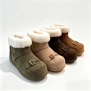 Unisex Faux Suede Snow Boots Ankle Height Round Toe Fur Lined Anti-Slip Rubber Sole Winter Warm Flat Shoes - Product Image 2
