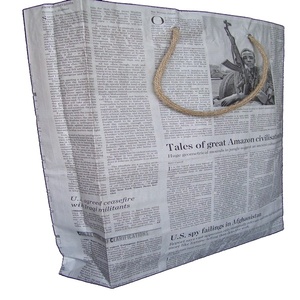 Recycled Newspaper Shopping <b>Bag</b> with Geometric Pattern Rope Handle <b>Medium</b> <b>Size</b> Made From Recycled Indian Newspapers Delhi - Product Image 2