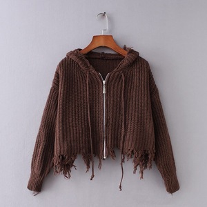 Prêt à expédier mode <span class=keywords><strong>fantaisie</strong></span> acrylique tricoté Cardigans fermeture éclair glands <span class=keywords><strong>pull</strong></span> pour les femmes - Product Image 2