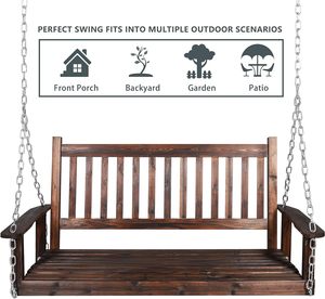 Balançoire rustique pour patio extérieur, balançoire en <span class=keywords><strong>bois</strong></span> de 5 pieds avec chaînes, <span class=keywords><strong>banc</strong></span> balançoire robuste pour 3 personnes pour le jardin et l'arrière-cour - Product Image 2