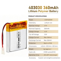 Baterai Lipo 403030 360mAh Custom 300mAh 400mAh 600mAh 3.7v Baterai Li Ion Polimer Sel Lithium Ion Baterai Isi Ulang