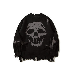 <span class=keywords><strong>Pull</strong></span> tricoté surdimensionné déchiré à manches longues pour homme, style gothique Y2K grunge, streetwear, unisexe, personnalisé OEM - Product Image 4