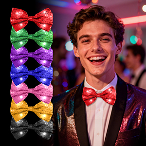 Decoración para Fiestas, Corbata <span class=keywords><strong>de</strong></span> Lentejuelas Luminosa <span class=keywords><strong>de</strong></span> 5.9'' con 4 LED Blancos para <span class=keywords><strong>Carnaval</strong></span>, Día Nacional <span class=keywords><strong>de</strong></span> Estados Unidos, Día <span class=keywords><strong>de</strong></span> San Patricio - Product Image 2