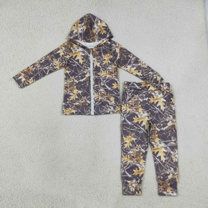 Ensembles de vêtements pour bébés garçons, chemises à manches longues avec capuche à motifs de feuilles, poches, pantalons - Product Image 2