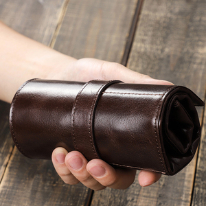 Estuche enrollable para 6 relojes de cuero genuino encerado vintage, para hombre, portátil, para viaje, con bolsa de almacenamiento para relojes. - Product Image 2