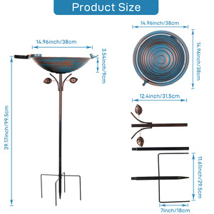 Bain d'oiseaux solaire rond exclusif pour jardin et cour, mangeoire et abreuvoir pour oiseaux, artisanat en fer forgé - Product Image 5