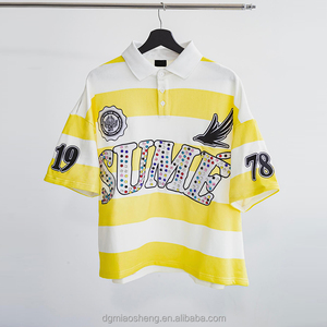 Camiseta Polo de Algodón de Manga Corta con Bordado Vintage Personalizado de Estilo Urbano, con Pedrería, Corte Holgado y Rayas para Hombre - Product Image 2