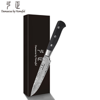 Ensemble de couteaux à éplucher Homeful Professional Kitchen X10Cr15MOV en acier Damas de 3,5 pouces, manche en bois Pakka noir, design ambidextre