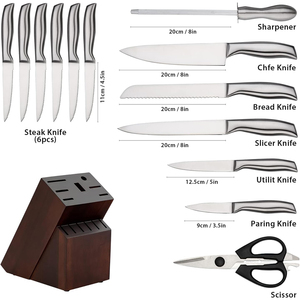 Set <span class=keywords><strong>di</strong></span> 14 <span class=keywords><strong>Coltelli</strong></span> da Cucina in Acciaio Inox con Logo Personalizzato, Manico Cavo, Kit Professionale per Chef, Blocco in Legno, Vendita all'Ingrosso - Product Image 2