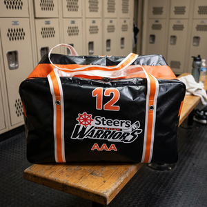 Bolsa Deportiva de PVC Negra y Naranja con Impresión Personalizada, Número 12, para Equipo de Hockey - Product Image 4