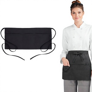 Black Polyester <b>Waist</b> <b>Apron</b> with Pockets Custom Logo for Restaurant Bar Salon Staff - Product Image 4