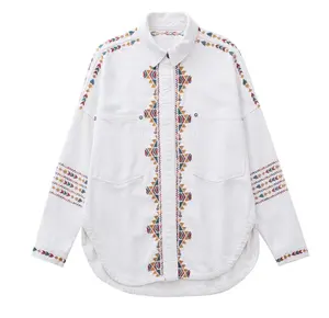 Runwaylover 370 Женская Модная Джинсовая блузка с вышивкой