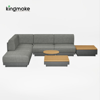 Canapé d'extérieur modulaire confortable avec coussins épais, ensemble de meubles de patio avec table basse en teck, canapé de jardin en forme de L