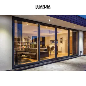 Алюминиевые Двойные закаленные стеклянные раздвижные двери WANJIA, высокое качество, Энергоэффективная раздвижная дверь