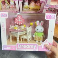 Meuble de jeu en plastique sur le thème du lapin et du gâteau, coiffeuse de simulation pour jeu d'imitation, cadeau pour cours de formation à l'interaction parent-enfant