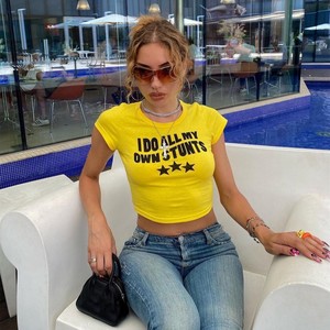 HANO Vintage vêtements Y2k esthétique Kawaii lettre impression Bady t-shirts été e-girls Slim Crop hauts 2000s Streetwear <span class=keywords><strong>Goth</strong></span> - Product Image 4