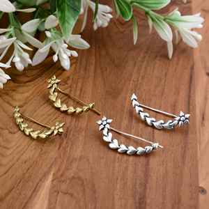 Gold and Silver heart shape <b>Ear</b> Climber <b>Cuff</b> <b>Earrings</b> Trendy Triangle Jewellery Perfect Gift for Her-Heart Shape Brass <b>Earrings</b> - Product Image 1