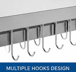 Wall Mounted Stainless Steel <b>Shelf</b> <b>With</b> <b>Hooks</b> Heavy Duty Kitchen Storage Rack Commercial Restaurant Shelving Kitchen equipment - Product Image 4
