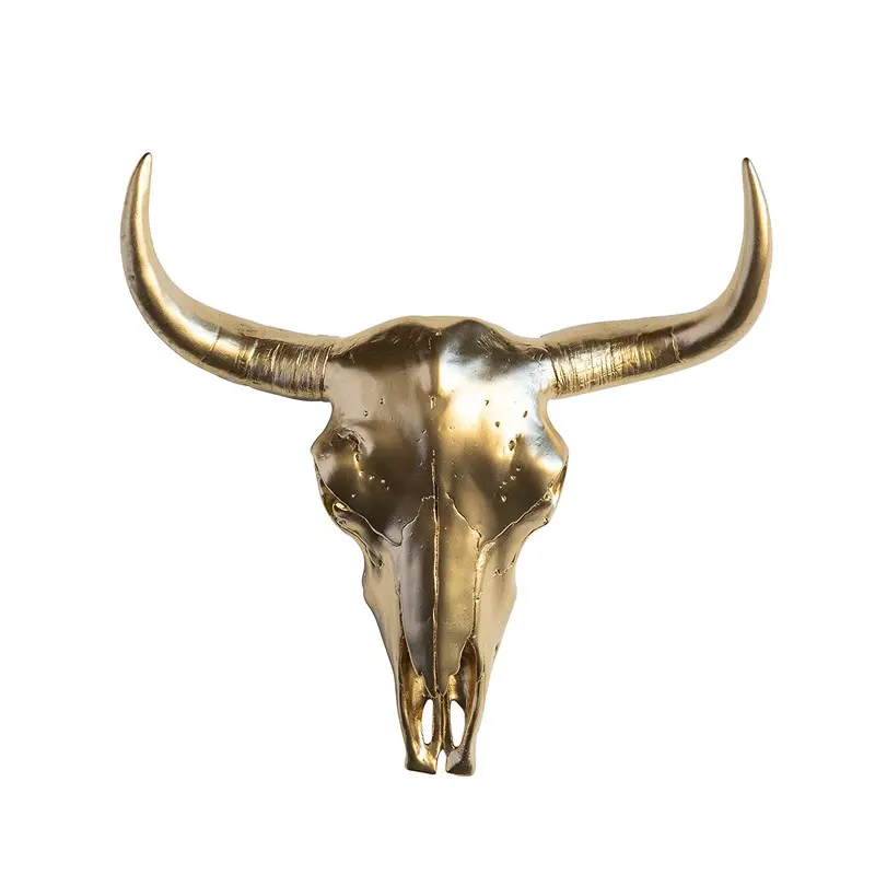 Faux Taxidermy Cow Skull Head Golden Buffalo Skeleton Wall Hanging Sculpture