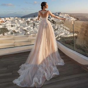Ethereal Mermaid Wedding Dress Champagne Color Floral Print Sweetheart Neckline Long Train Bridal Gown - Product Image 3