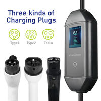 Chargeur EV portable, câble de 5 m, 32 A, 7 kW, IP65, écran LCD de 2,8 pouces, prise GBT/Type1/Type2 pour la plupart des véhicules électriques