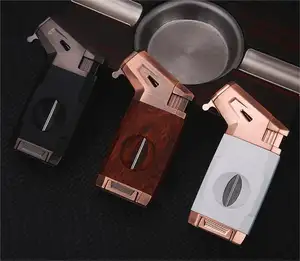 Factory direct supply new arrival V shape straight butane torch lighter with cigar cut gas lighter