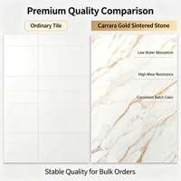 Grande dalle de pierre frittée Carrara Gold brillante, panneau de marbre artificiel pour la décoration de projets hôteliers et commerciaux