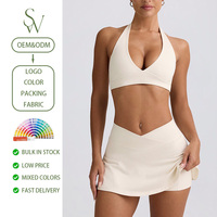 Ensemble de sport 2 pièces pour femme, style licou, léger, brossé, avec empiècement rembourré personnalisé sur la poitrine, extensible dans les 4 sens, très élastique et respirant, pour yoga et gym