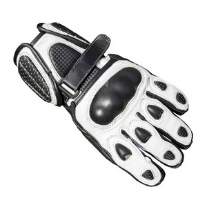Guantes de Motociclismo Negros y Blancos de Cuero Genuino para Carreras, Guantes de Carretera con Protección de Nudillos para Hombre, para Verano y Actividades al Aire Libre - Product Image 1