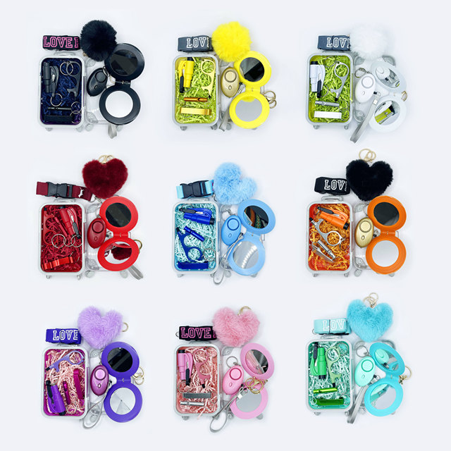 Custom Female Self Defense Key Chain Kit Self Defense Supplies Safety Key Chain Set Self Defense Tool Pu Key Chain Set