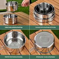 Kit de cuisine de camping portable moderne en acier inoxydable, ensemble de poêles durables, couvercle de casserole, compatible gaz et induction, capacité 1-2L