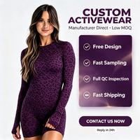 D F Combinaison de yoga courte pour femme, imprimé léopard, manches longues, dos en U profond, avec passe-pouce, très extensible, effet ventre plat