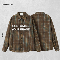 Kemeja Pria Custom Print Kancing Depan Kasual Kerja Santai Streetwear Kotak-kotak Bergaris Boxy Crop Lengan Pendek Flanel untuk Pria