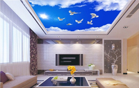 Papier peint mural moderne imperméable pour plafond de chambre à coucher, Guangzhou Ihouse, paysage 3D, ciel bleu, nuages blancs, papier de soie